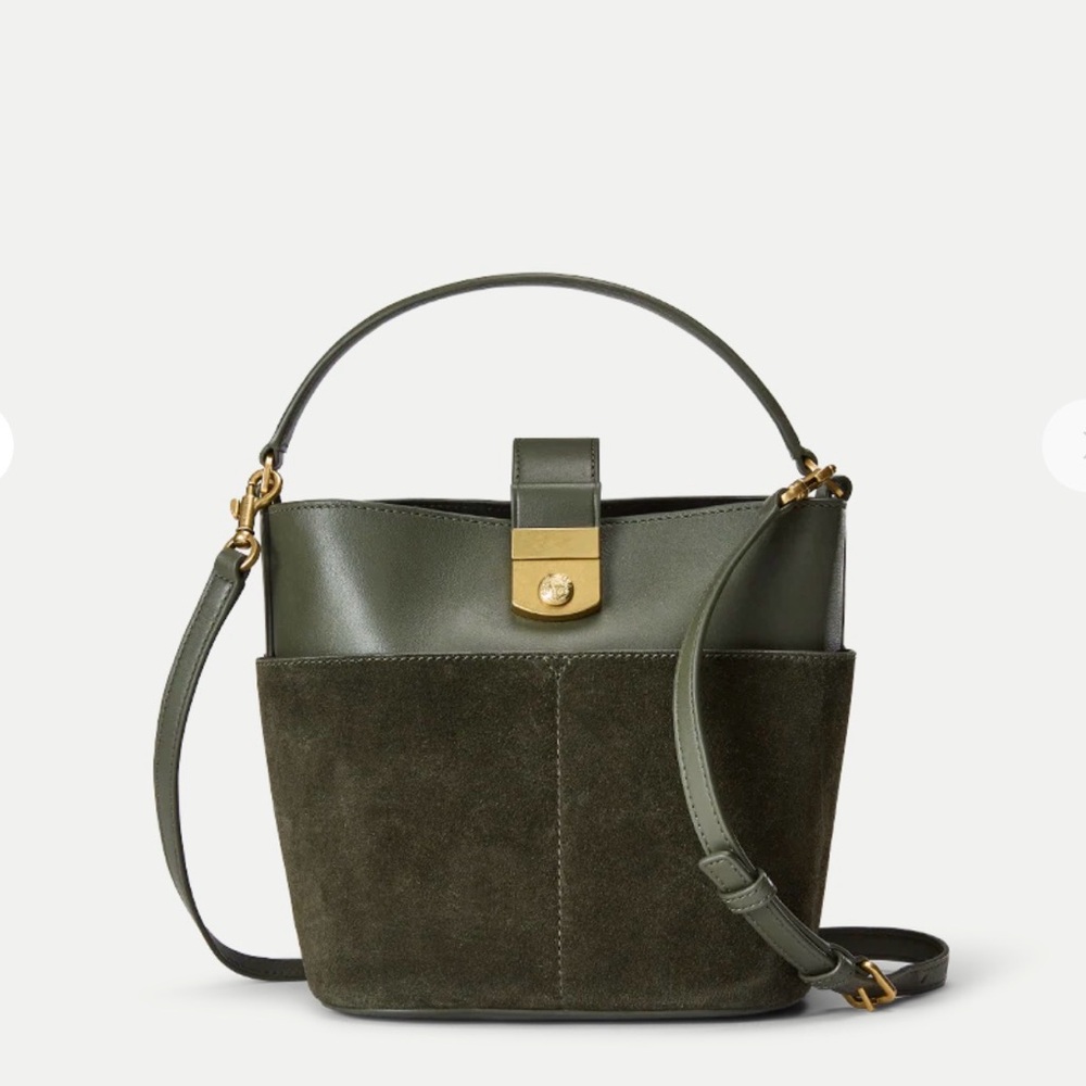 Veronica Beard
New Small Crest Lock Suede Bag 
Color, Pine